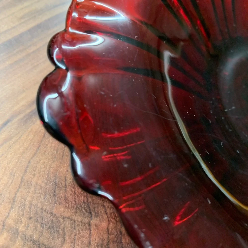 Vintage Anchor Hocking Old Cafe Royal Ruby Red Plate Candy Dish Bowl